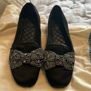 Satin Tory Burch Crystal Bow loafers. 6.5